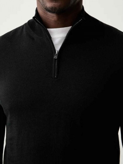 BOSS BLACK MERINO WOOL SWEATER WITH ZIPPER NECK