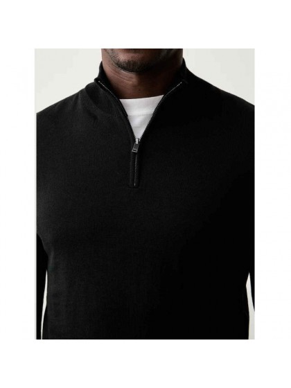 BOSS BLACK MERINO WOOL SWEATER WITH ZIPPER NECK