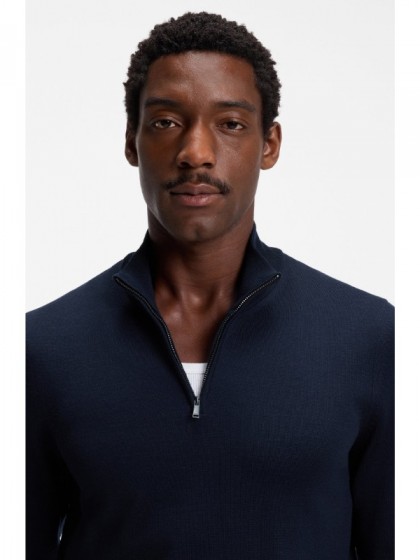 BOSS BLUE MERINO WOOL SWEATER WITH ZIPPER NECK