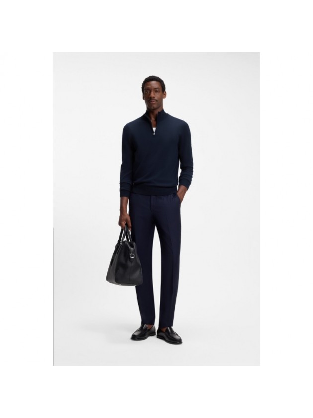 BOSS BLUE MERINO WOOL SWEATER WITH ZIPPER NECK