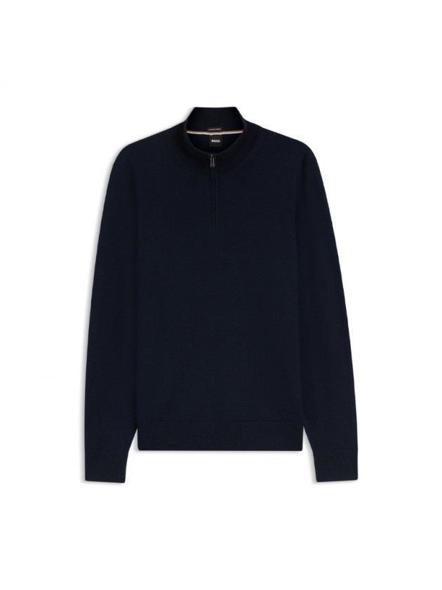 BOSS BLUE MERINO WOOL SWEATER WITH ZIPPER NECK
