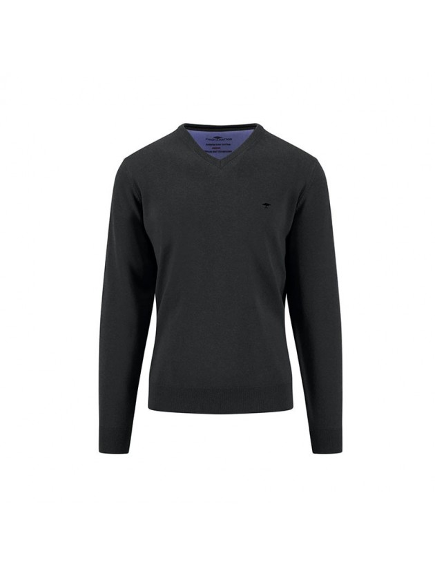 FYNCH-HATTON BLACK V-NECK COTTON SWEATER