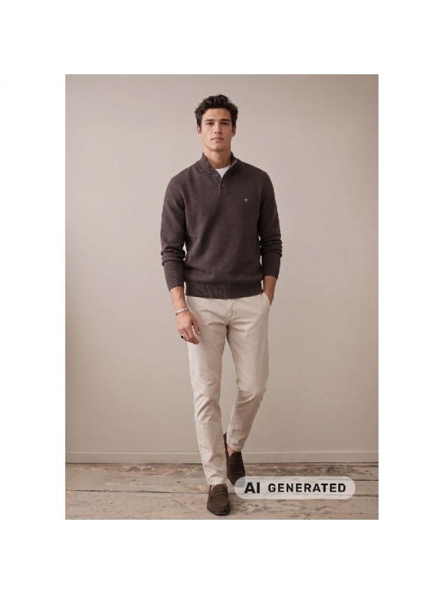 FYNCH-HATTON BROWN COTTON TROYER WITH BUTTON PLACKET