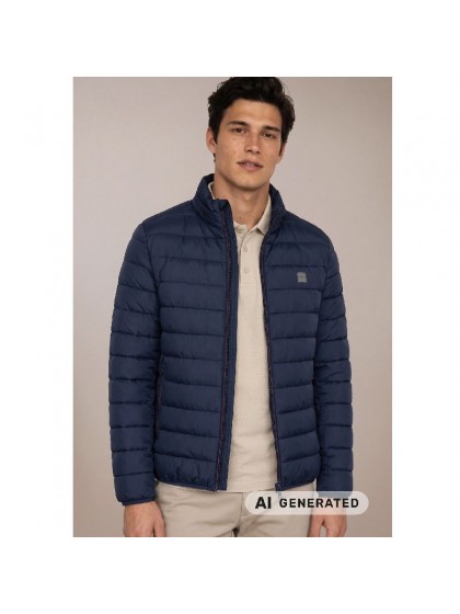 FYNCH-HATTON BLUE QUILTED JACKET WITH ZIPPER