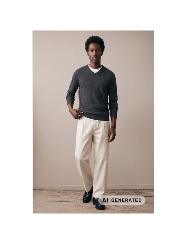 FYNCH-HATTON BLACK V-NECK COTTON SWEATER BIG SIZE