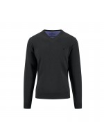 FYNCH-HATTON BLACK V-NECK COTTON SWEATER BIG SIZE