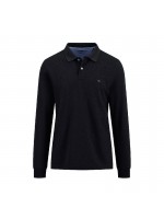 FYNCH-HATTON BLACK LONG-SLEEVE STRUCTURED COTTON POLO SHIRT