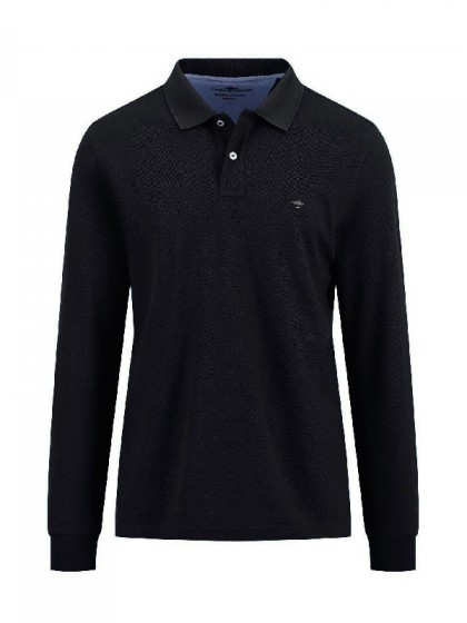 FYNCH-HATTON BLACK LONG-SLEEVE STRUCTURED COTTON POLO SHIRT