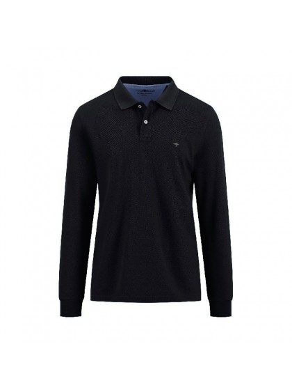 FYNCH-HATTON BLACK LONG-SLEEVE STRUCTURED COTTON POLO SHIRT