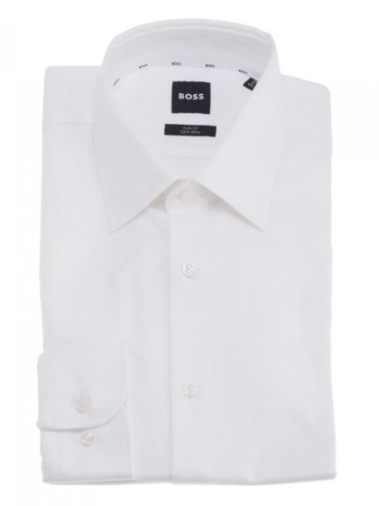 BOSS ΠΟΥΚΑΜΙΣΟ ΜΟΝΟΧΡΩΜΟ ΛΕΥΚΟ SLIM FIT