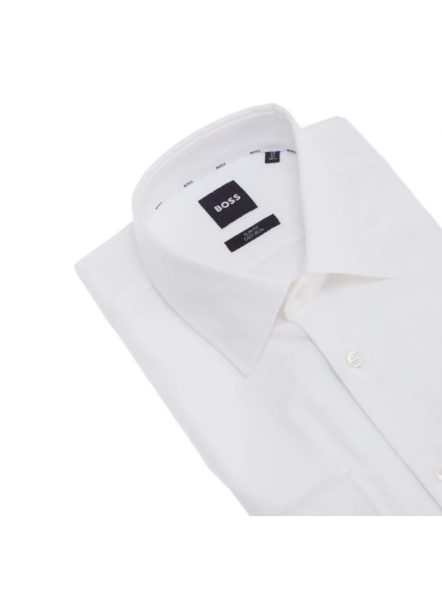 BOSS ΠΟΥΚΑΜΙΣΟ ΜΟΝΟΧΡΩΜΟ ΛΕΥΚΟ SLIM FIT