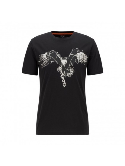 BOSS T-SHIRT ΜΑΥΡΟ ΜΕ ΣΤΑΜΠΑ