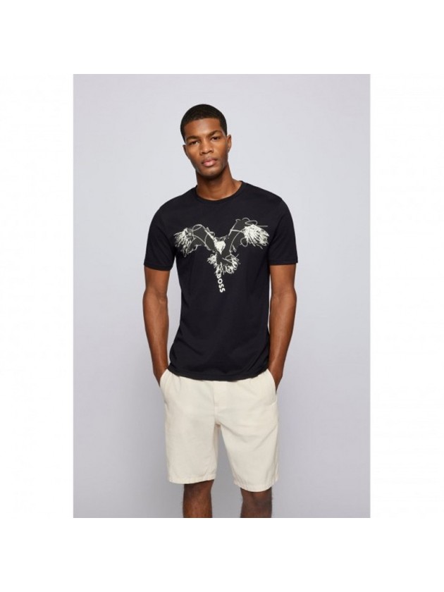 BOSS T-SHIRT ΜΑΥΡΟ ΜΕ ΣΤΑΜΠΑ