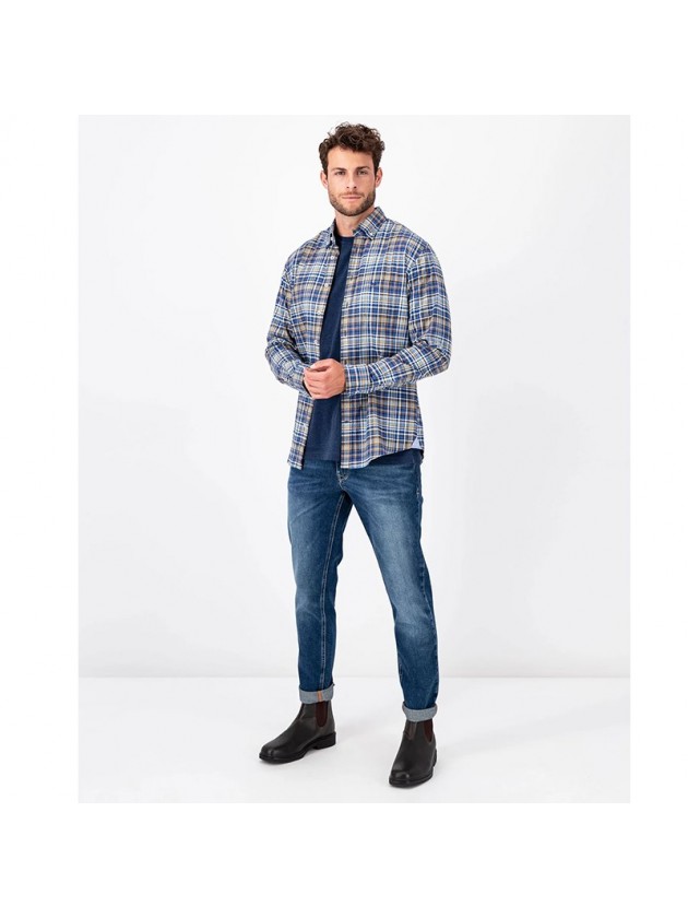 FYNCH HATTON ΠΟΥΚΑΜΙΣΟ FLANNEL ΜΠΛΕ