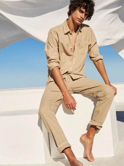 WRANGLER  ΠΟΥΚΑΜΙΣΟ ΜΟΝΟΧΡΩΜΟ ΜΠΕΖ