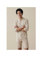 FYNCH HATTON LINEN SHIRT BEIGE WITH STAND UP COLLAR