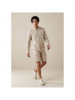 FYNCH HATTON LINEN SHIRT BEIGE WITH STAND UP COLLAR