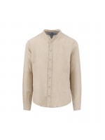 FYNCH HATTON LINEN SHIRT BEIGE WITH STAND UP COLLAR
