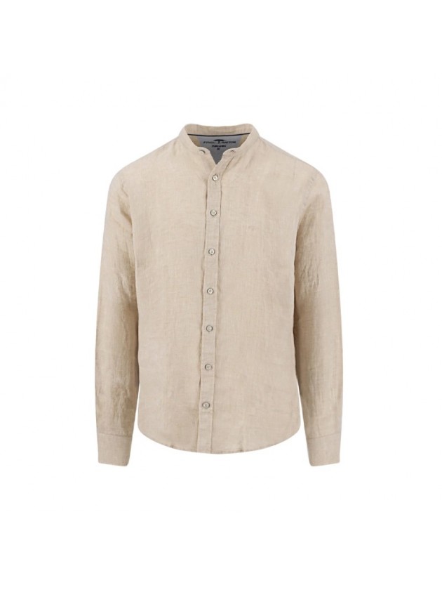 FYNCH HATTON LINEN SHIRT BEIGE WITH STAND UP COLLAR