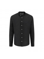FYNCH HATTON LINEN SHIRT BLACK WITH STAND UP COLLAR