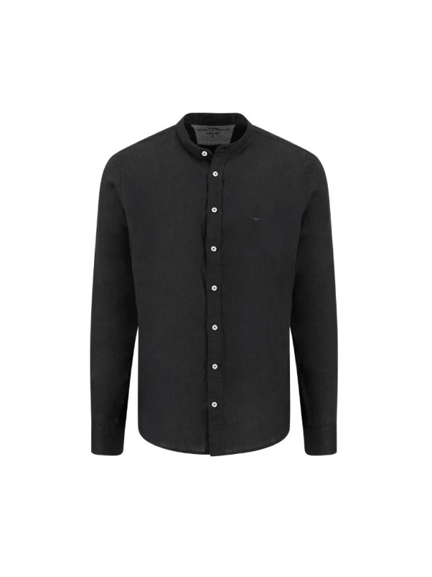 FYNCH HATTON LINEN SHIRT BLACK WITH STAND UP COLLAR