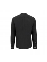 FYNCH HATTON LINEN SHIRT BLACK WITH STAND UP COLLAR