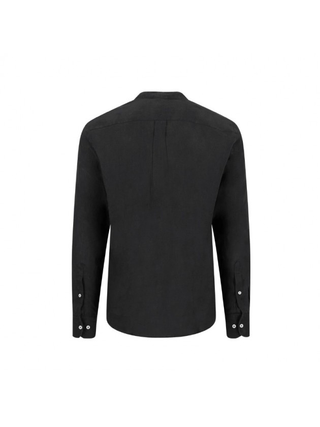 FYNCH HATTON LINEN SHIRT BLACK WITH STAND UP COLLAR