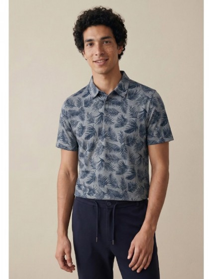 FYNCH HATTON POLO BLUE SHIRT WITH ALL OVER PRINT