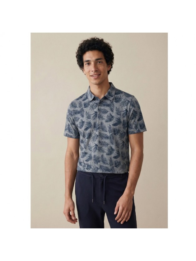FYNCH HATTON POLO BLUE SHIRT WITH ALL OVER PRINT