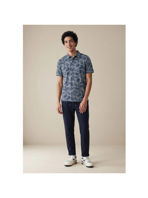 FYNCH HATTON POLO BLUE SHIRT WITH ALL OVER PRINT