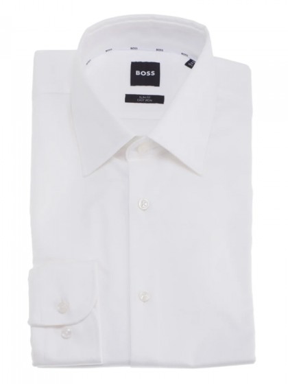 BOSS ΠΟΥΚΑΜΙΣΟ ΜΟΝΟΧΡΩΜΟ ΛΕΥΚΟ SLIM FIT