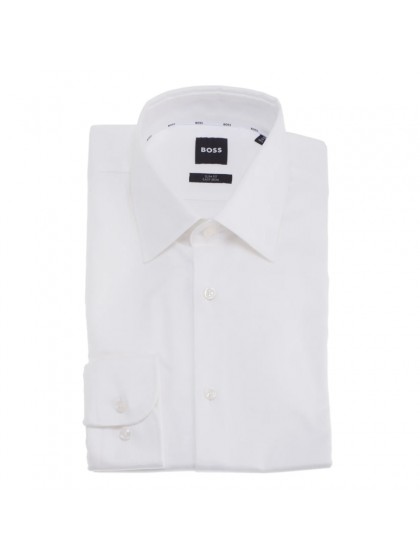 BOSS ΠΟΥΚΑΜΙΣΟ ΜΟΝΟΧΡΩΜΟ ΛΕΥΚΟ SLIM FIT