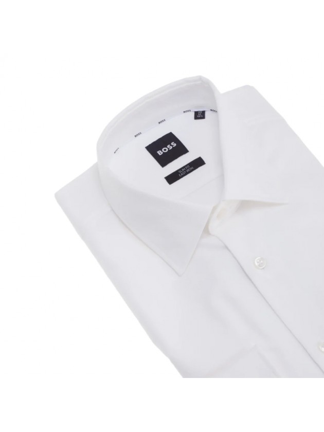 BOSS ΠΟΥΚΑΜΙΣΟ ΜΟΝΟΧΡΩΜΟ ΛΕΥΚΟ SLIM FIT