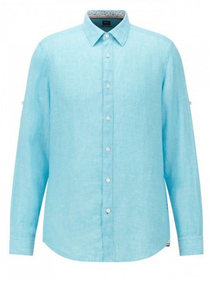 BOSS SHIRT LINEN OPEN BLUE