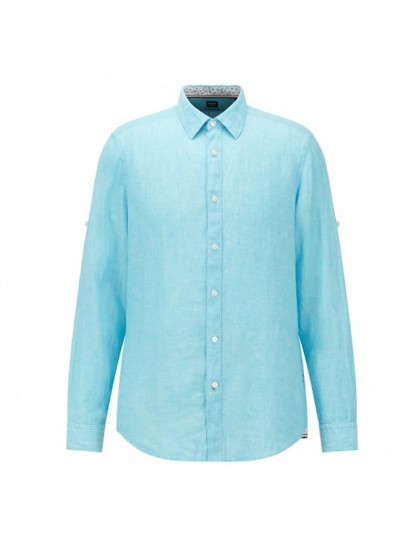 BOSS SHIRT LINEN OPEN BLUE