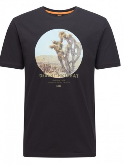 BOSS T-SHIRT ΜΑΥΡΟ ΜΕ ΣΤΑΜΠΑ