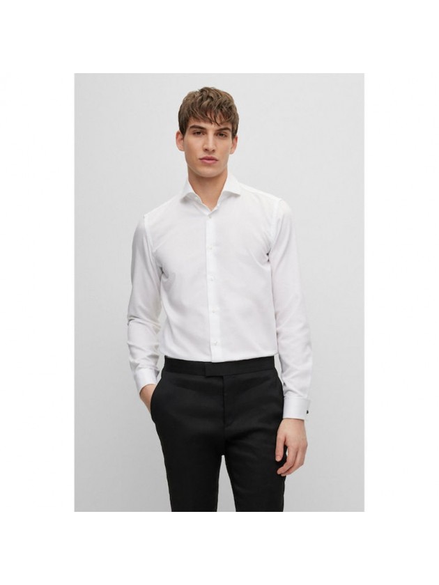 BOSS ΠΟΥΚΑΜΙΣΟ ΔΙΠΛΗ ΜΑΝΣΕΤΑ ΜΟΝΟΧΡΩΜΟ ΛΕΥΚΟ