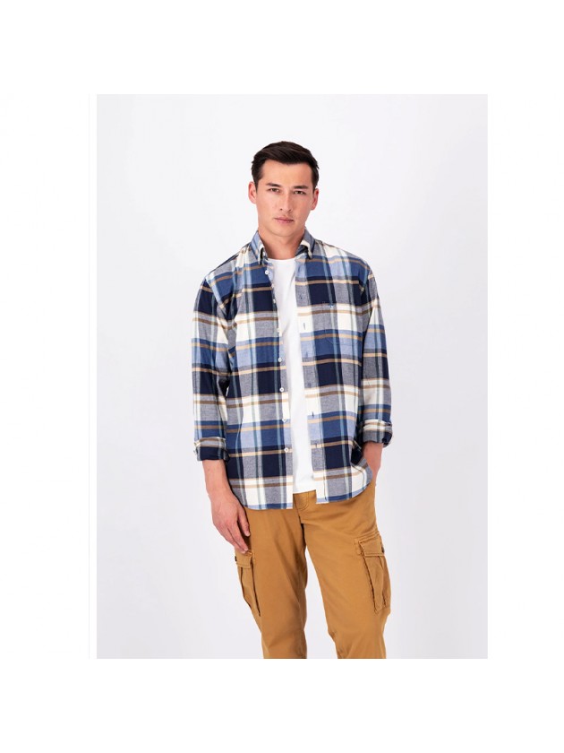 FYNCH HATTON PLAID SHIRT BLUE
