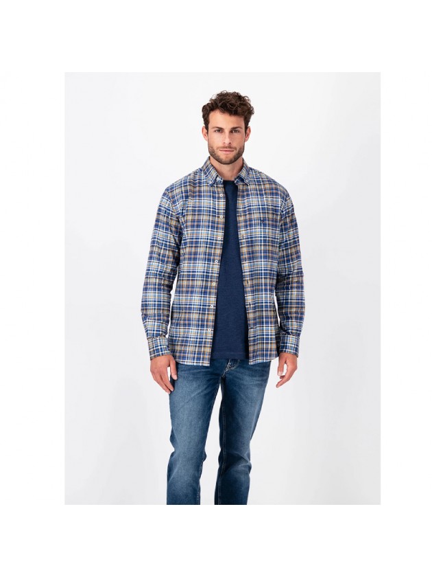 FYNCH HATTON ΠΟΥΚΑΜΙΣΟ FLANNEL ΜΠΛΕ
