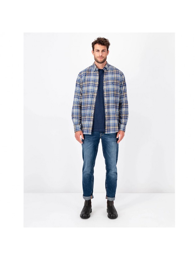 FYNCH HATTON ΠΟΥΚΑΜΙΣΟ FLANNEL ΜΠΛΕ